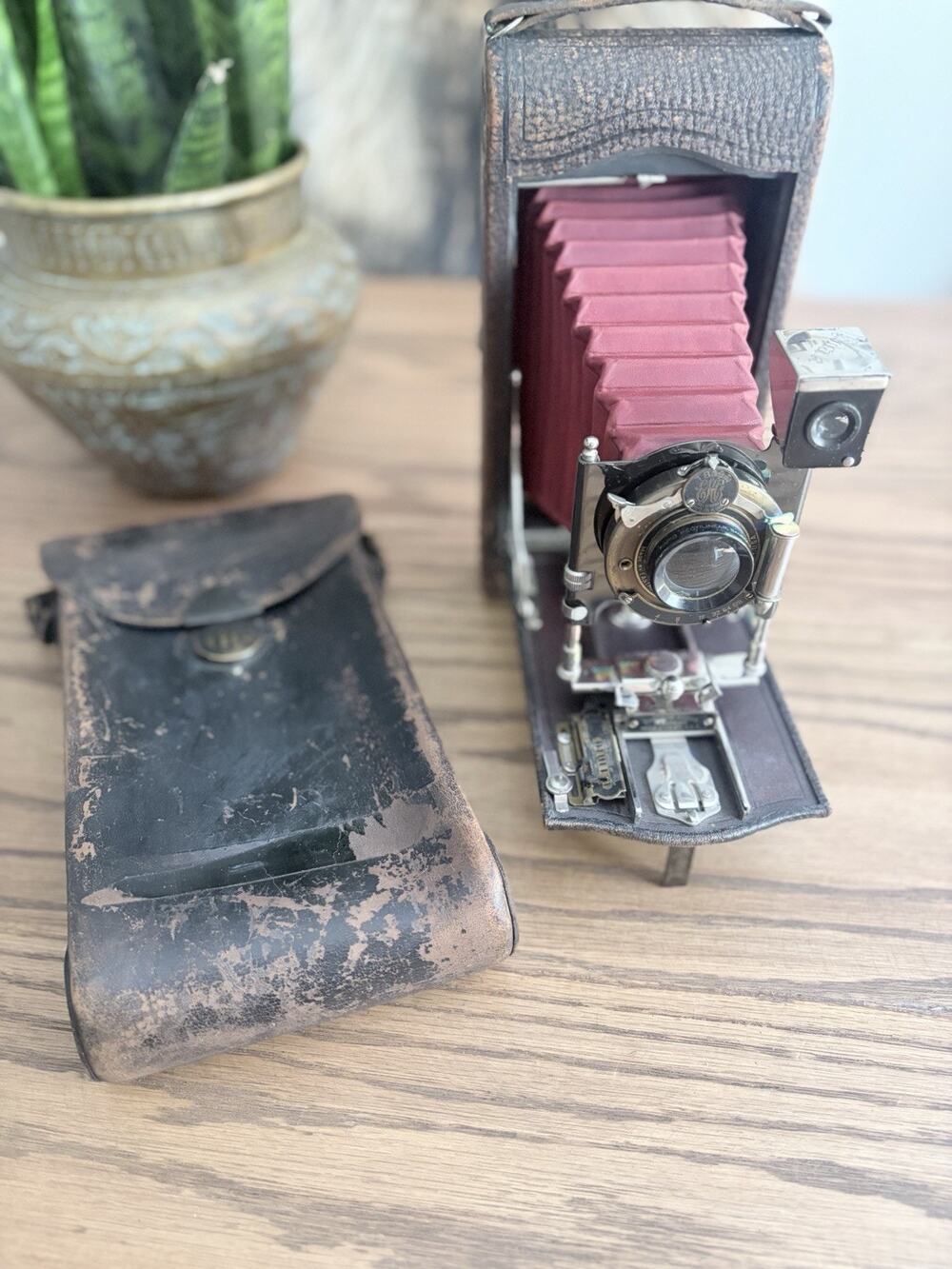 Antique Kodak No. 3A Folding Pocket Camera Model C Red Leather Bellows With Case